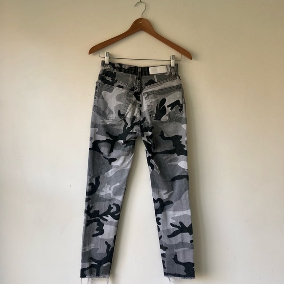RE/DONE High Rise Ankle Crop Stretch Fray Hem Grey Camo Jeans 25 - Picture 11 of 12